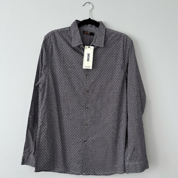 Engine Navy Maroon White Print Cotton Button Down Dress Shirt L NWT - Picture 1 of 7